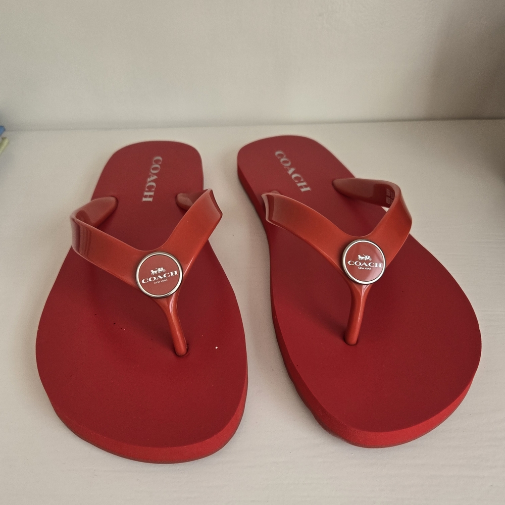 Coach Women’s Red Logo Thong Sandals